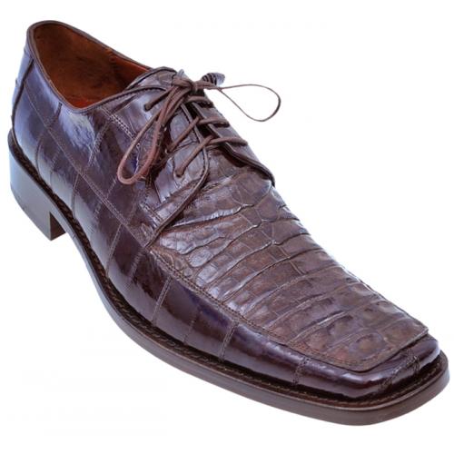 Los Altos Brown Genuine All-Over Crocodile Belly & Eel Shoes With Laces ZV028207